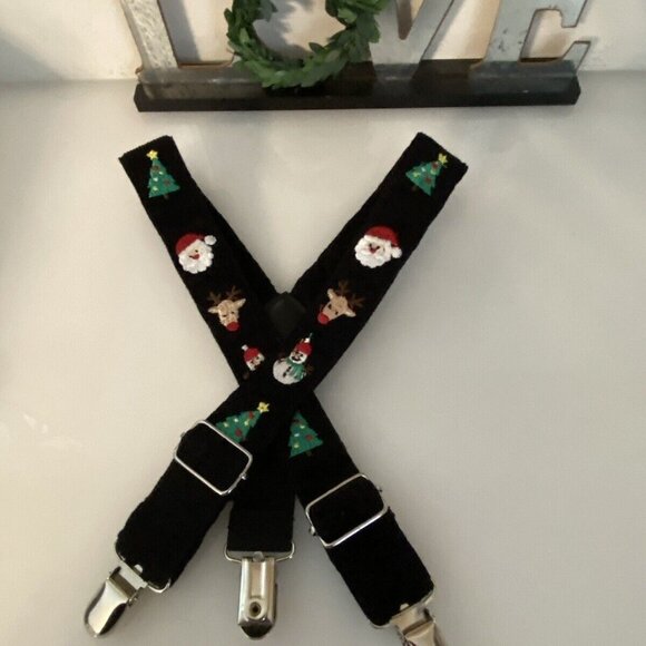 Toddlers Kids Black Suspenders Christmas Tree Santa Adjustable Clip On Y Back - Picture 12 of 16